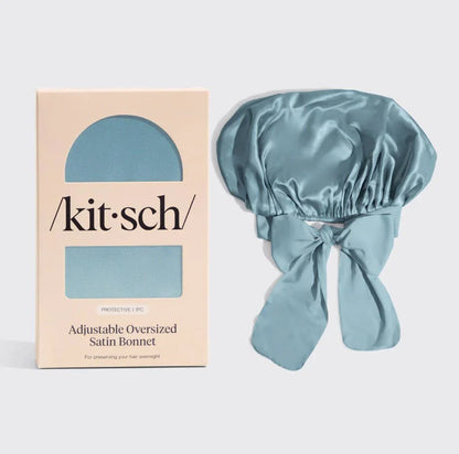 Kitsch Adjustable Oversized Satin Bonnet - Haze Blue