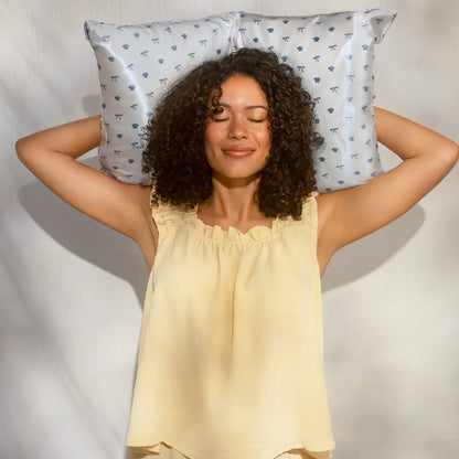 Standard Satin Pillowcase - Pearlized Cream & Coastal Blue Print