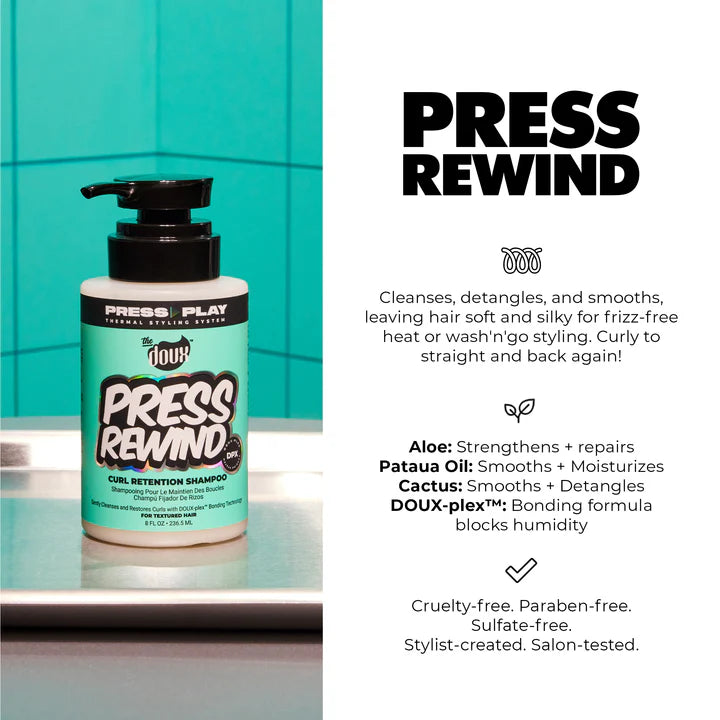 The Doux Press Rewind Curl Retention Shampoo for Cleansing and Restoring Curly Hair